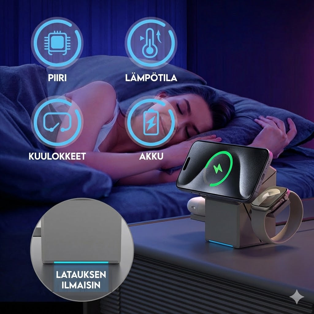 3-in-1 taitettava magneettinen langaton latausasema