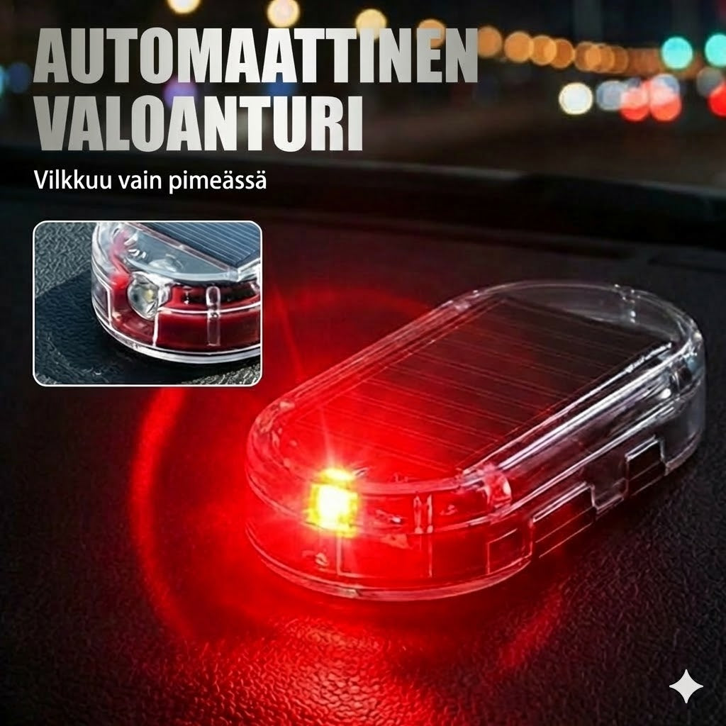 Aurinkoenergialla toimiva auton turvavalo (2 kpl)