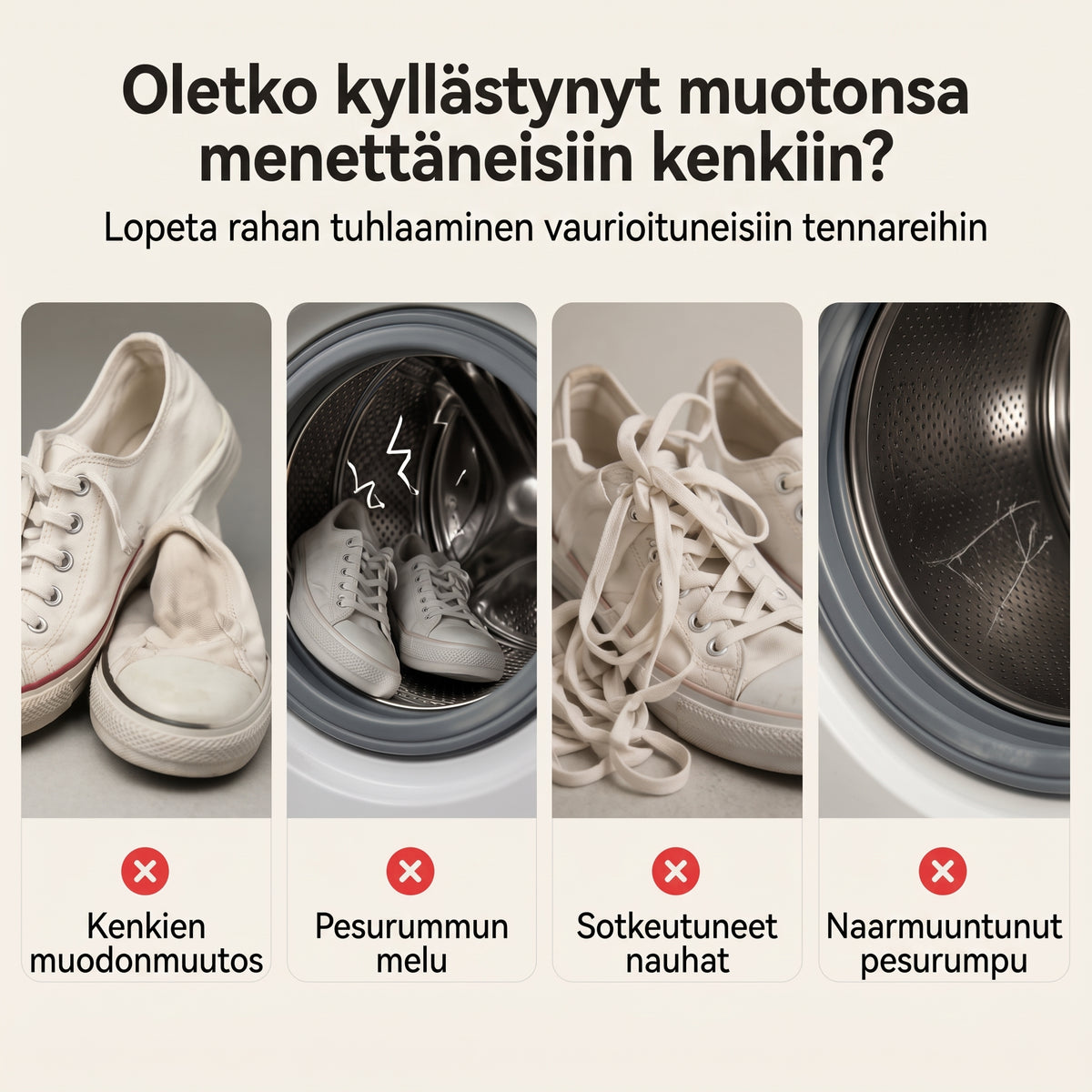 Verkkokankainen kenkien pesupussi pesukoneeseen