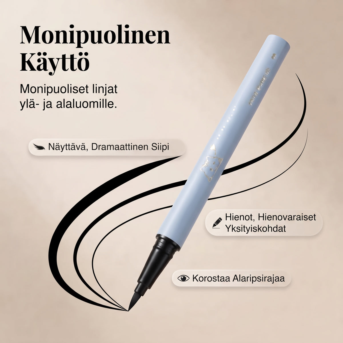 Vedenkestävä eyeliner-kynä tarkkoihin rajauksiin