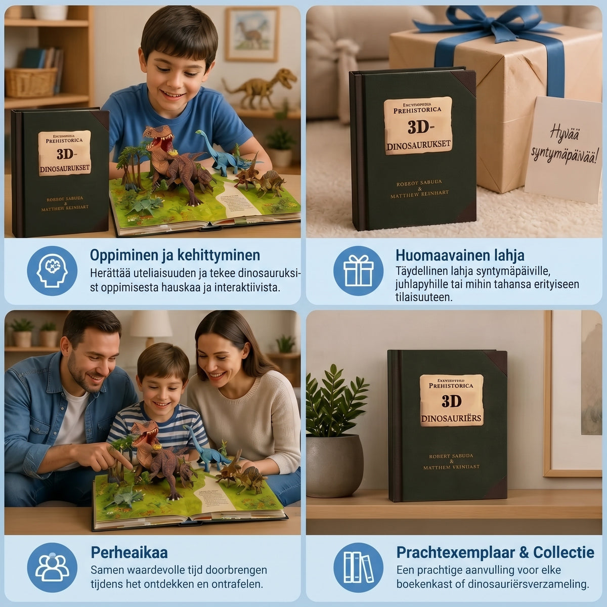 Interaktiivinen 3D pop up dinosaurus-kirja