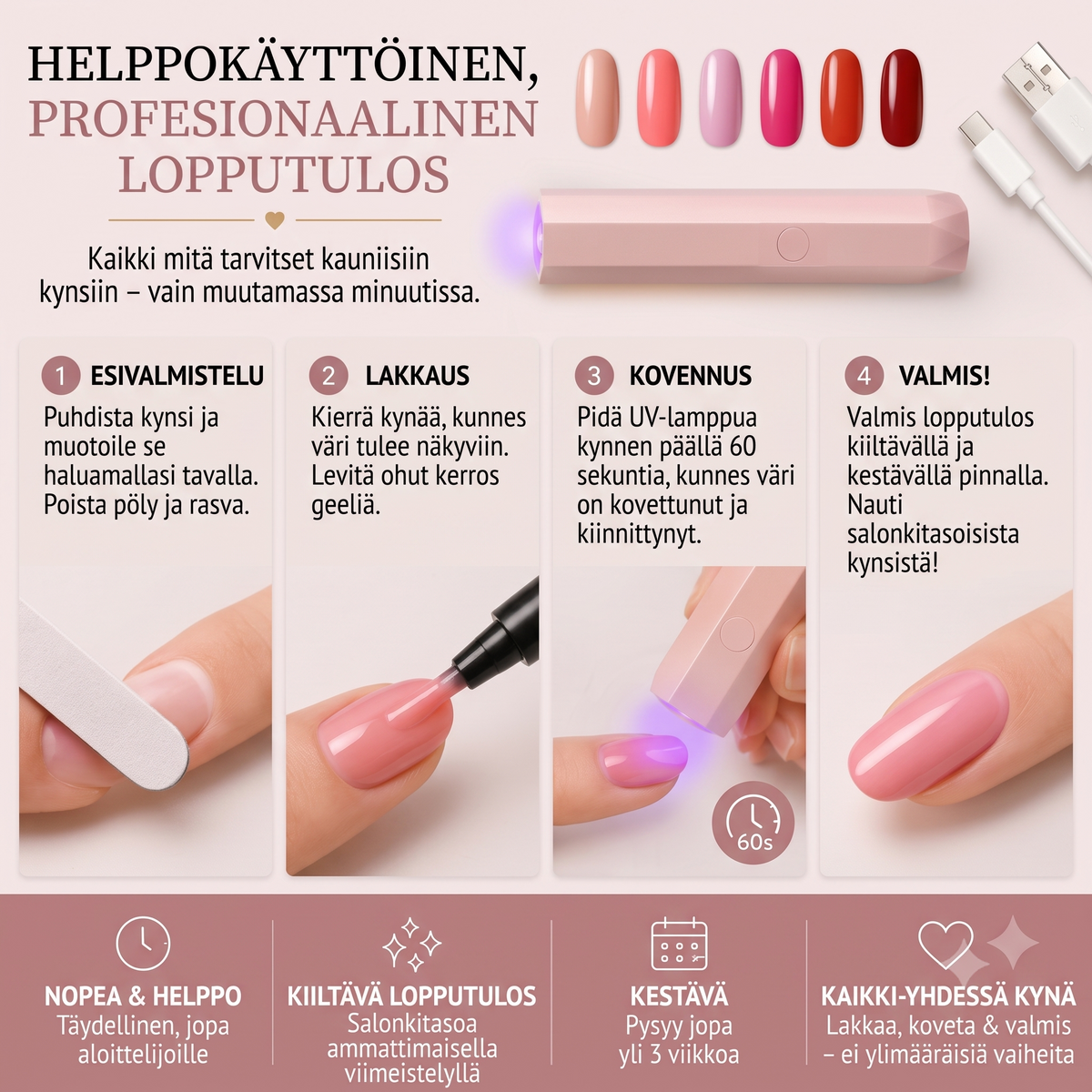 SalonPen 3-in-1 geelikynäsetti UV-LED-lampulla (6 kpl)