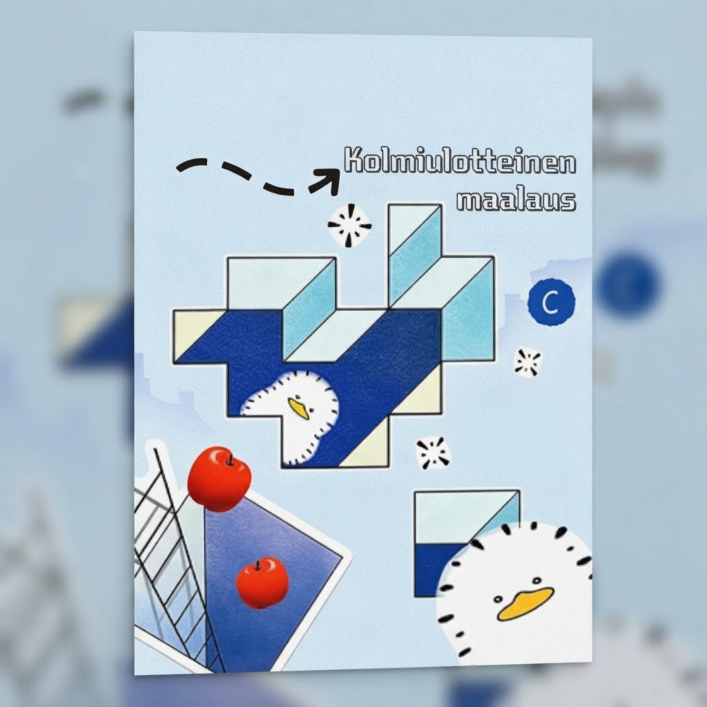 3D-piirustuskirja lapsille väritys- ja leikkaustehtävillä