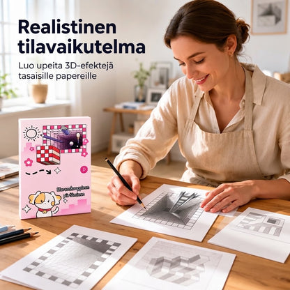 3D-piirustuskirja lapsille väritys- ja leikkaustehtävillä