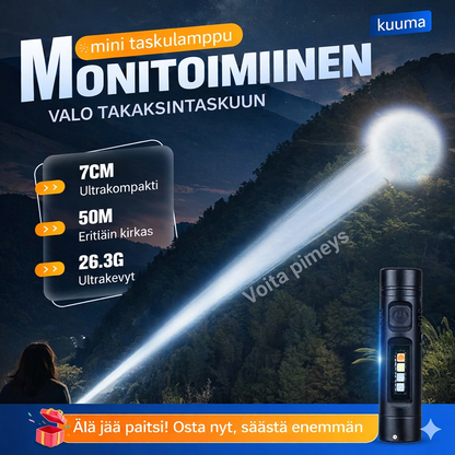 Monitoiminen alumiiniseoksesta valmistettu minitaskulamppu