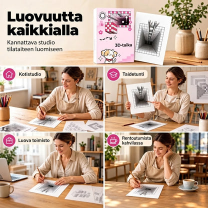 3D-piirustuskirja lapsille väritys- ja leikkaustehtävillä