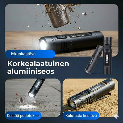 Monitoiminen alumiiniseoksesta valmistettu minitaskulamppu