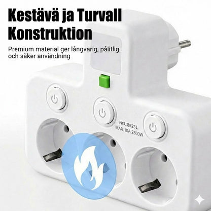 Tilaa säästävä jatkojohto valolla ja USB-liitännöillä