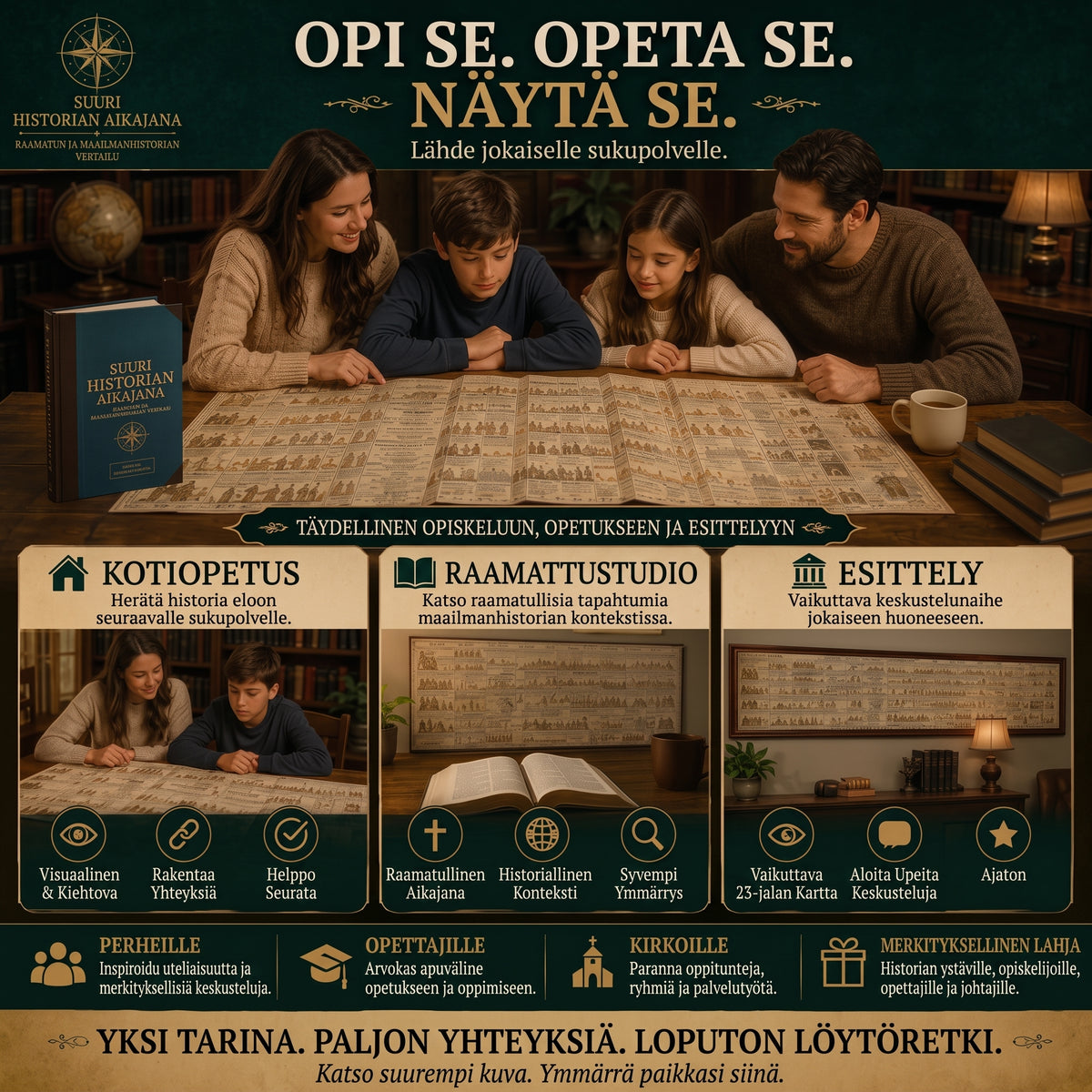 Taitettava synkronologinen historiallinen aikajanakartta