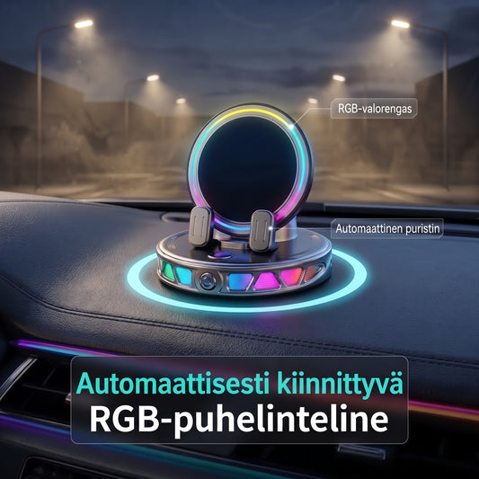 Autopuhelinteline langattomalla latauksella, 360 asteen pyörityksellä ja RGB-valaistuksella