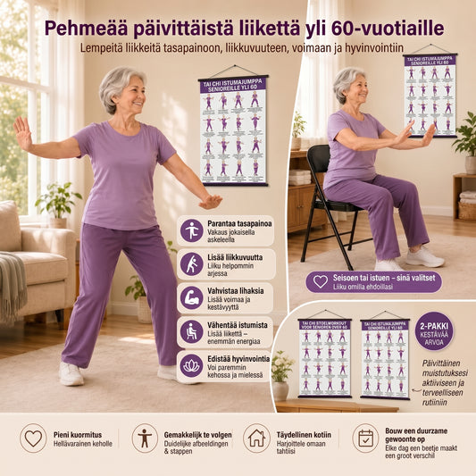 Tai chi -tuoliharjoitusjulisteet senioreille 2 kpl
