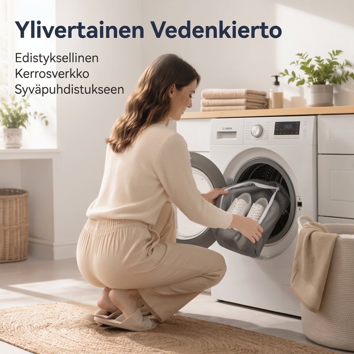 Verkkokankainen kenkien pesupussi pesukoneeseen