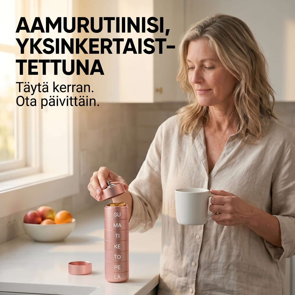 Smart Dose metallinen pillerirasia 7 lokerolla