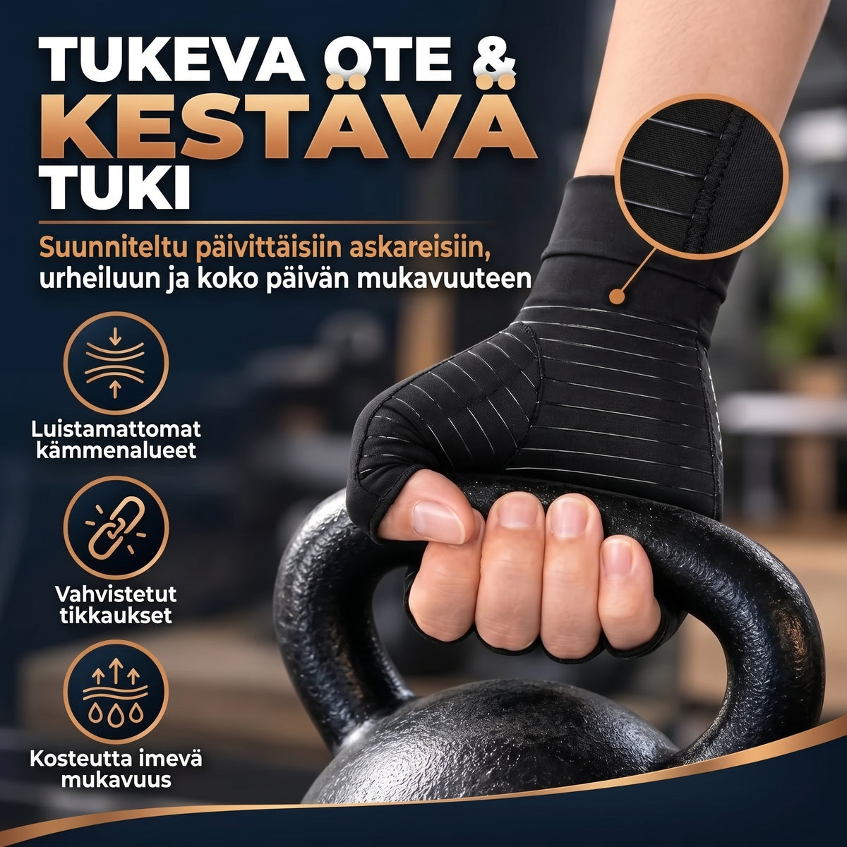 Kuparia sisältävät kompressiohanskat 1 pari