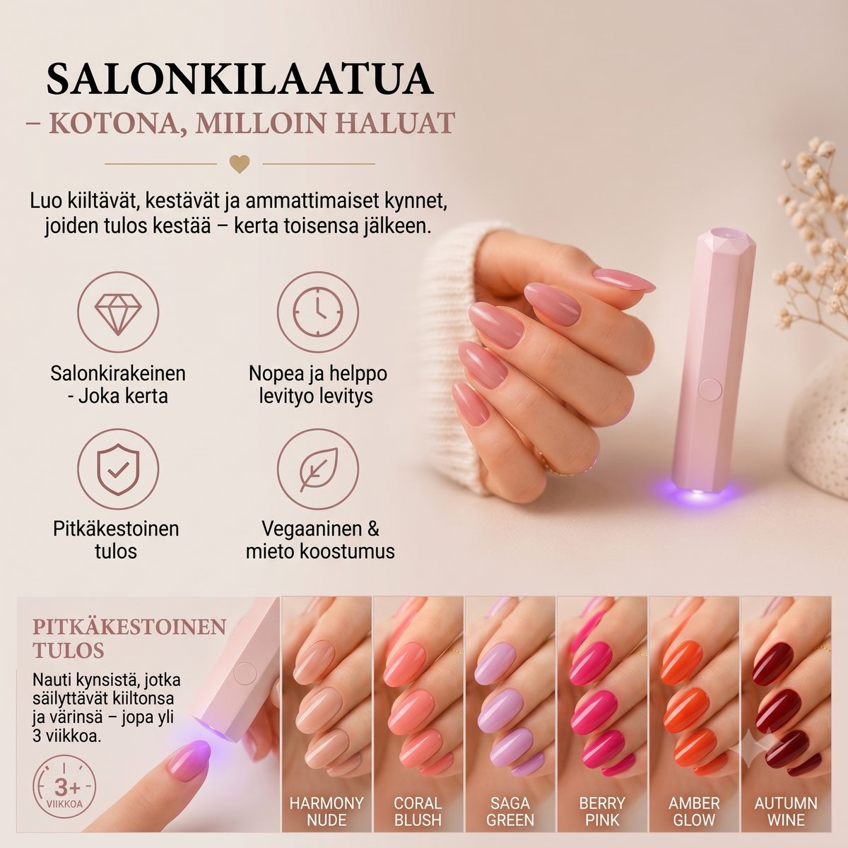 SalonPen 3-in-1 geelikynäsetti UV-LED-lampulla (6 kpl)