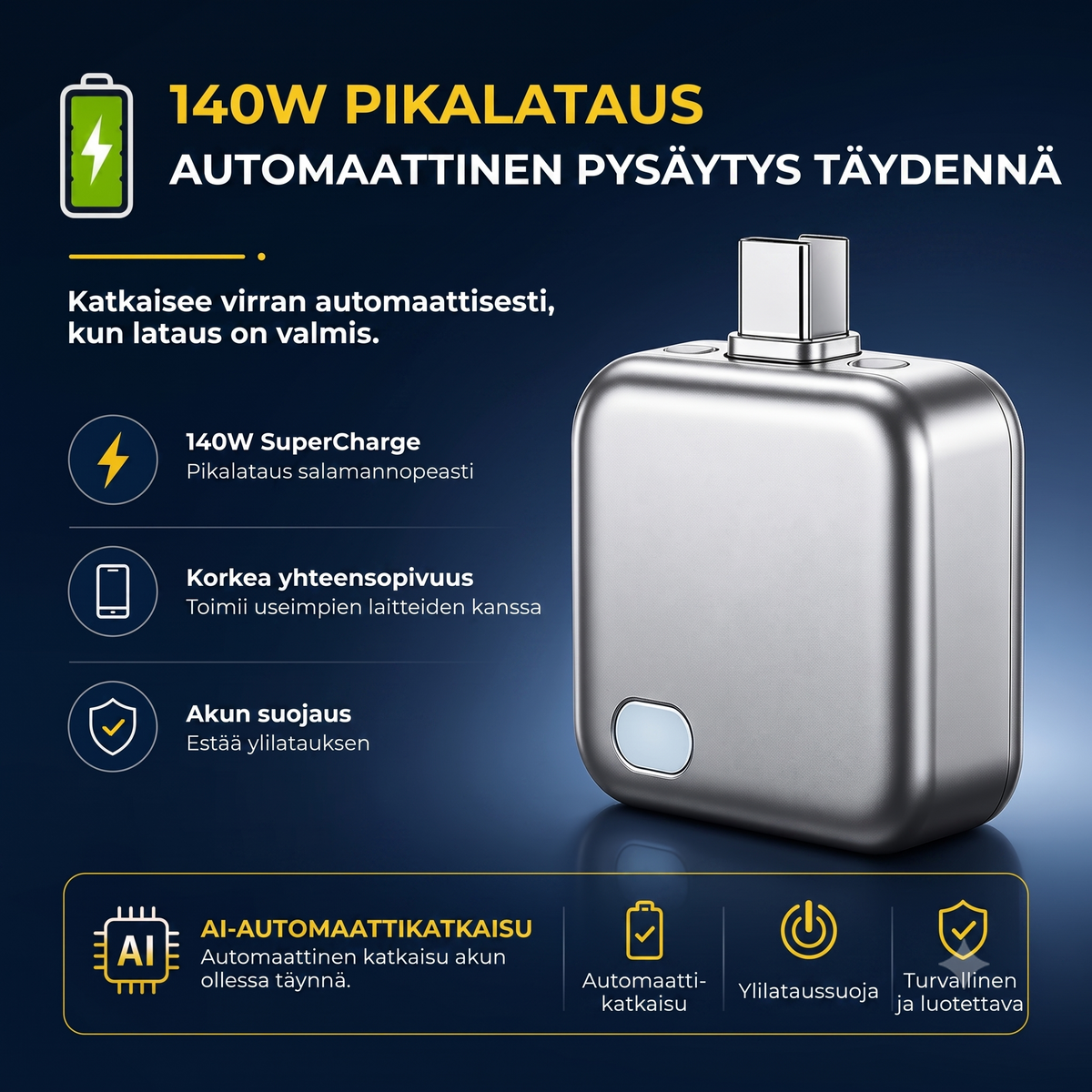 Latauspaneeli automaattisella sammutuksella ja ylilataussuojalla