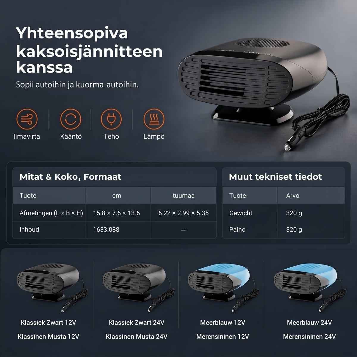 Mini-autonlämmitin auton ikkunoiden huurteenpoistoon ja sulatukseen