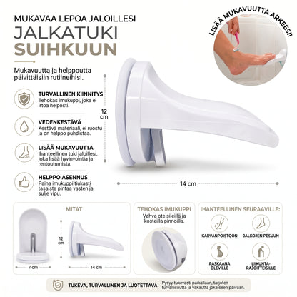 Suihkun jalkatuki imukuppikiinnityksellä
