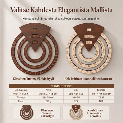 Pyöreä pyörivä puinen ikuisuuskalenteri