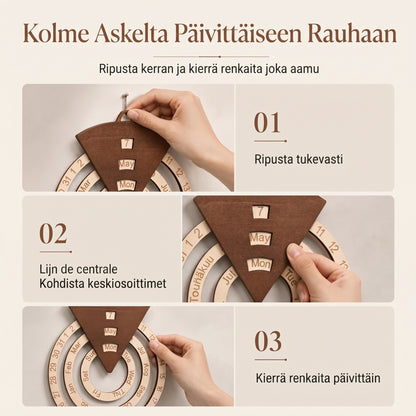 Pyöreä pyörivä puinen ikuisuuskalenteri