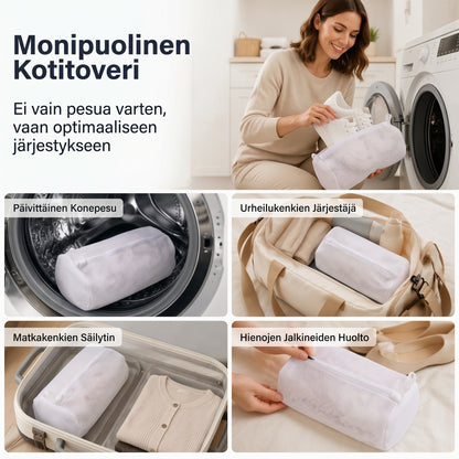 Verkkokankainen kenkien pesupussi pesukoneeseen