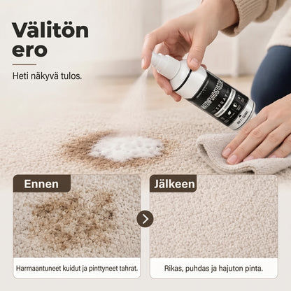 Tahranpoistoaine matoille ja verhoiluille ilman hankausta