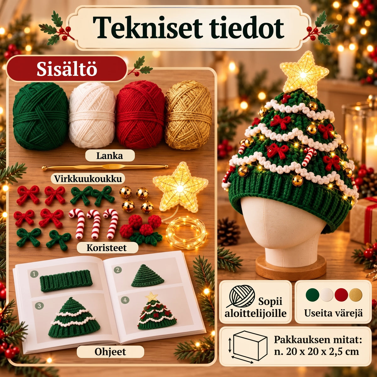 DIY-virkkaussetti joulukuusipipoon