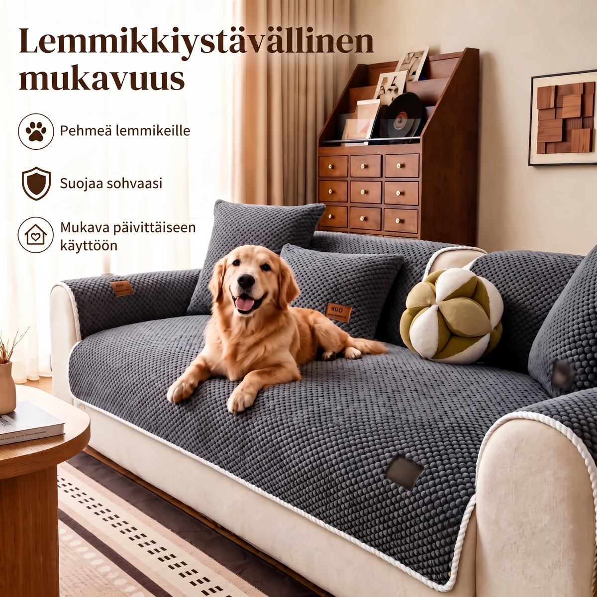 Paksunnettu liukumaton sohvanpäällinen lemmikeille