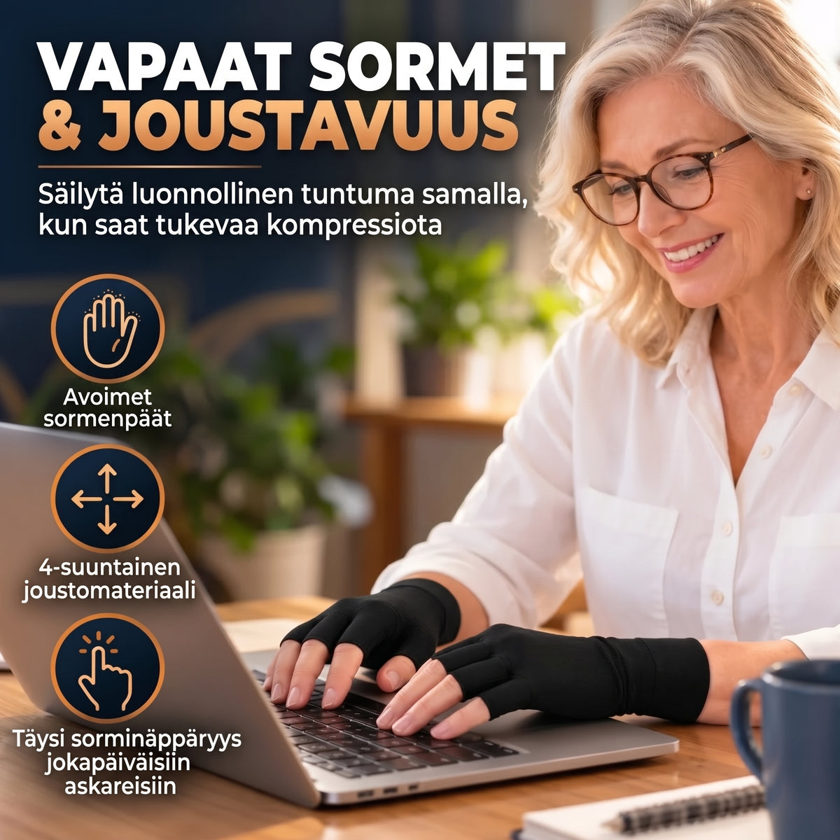Kuparia sisältävät kompressiohanskat 1 pari