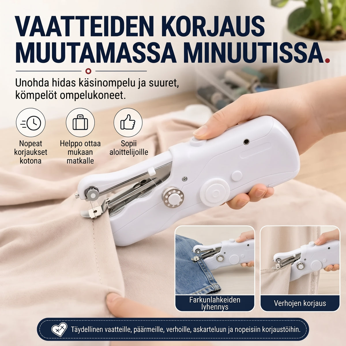 Kompakti sähköinen ompelukone pieniin ompelutöihin