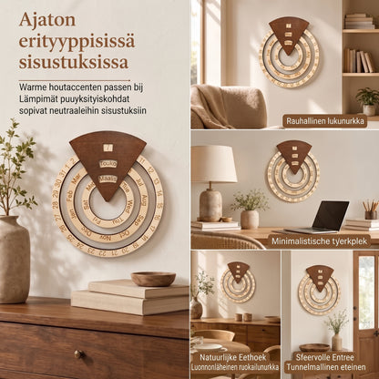 Pyöreä pyörivä puinen ikuisuuskalenteri