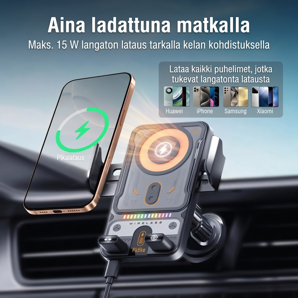 Langaton autopuhelinteline lataustoiminnolla