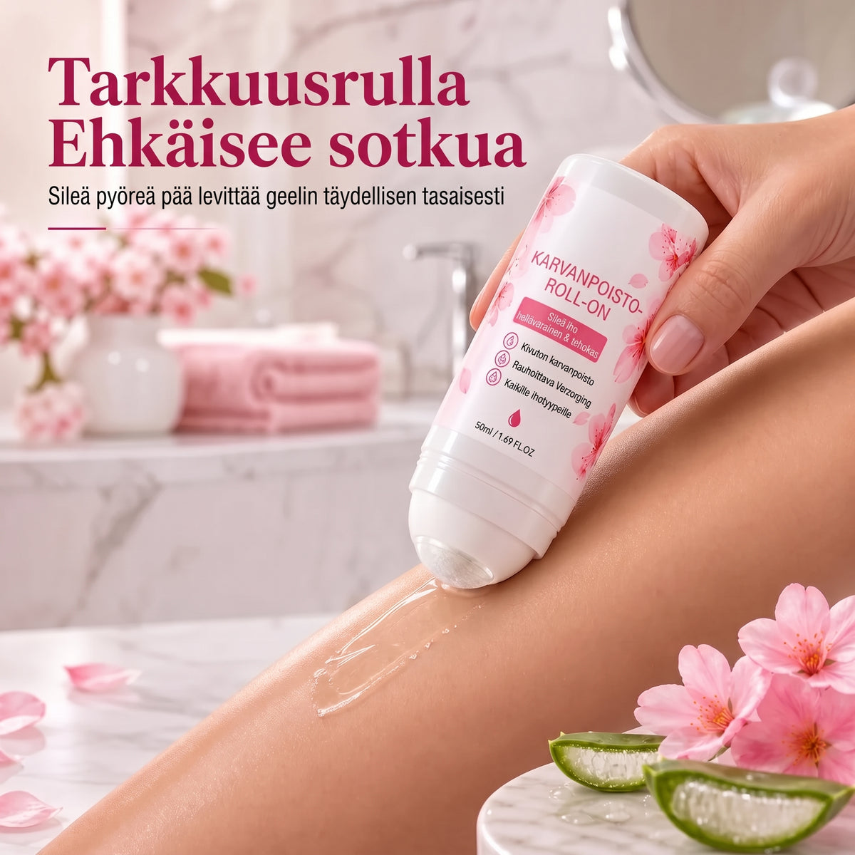 Roll on karvanpoistogeeli kirsikankukalla
