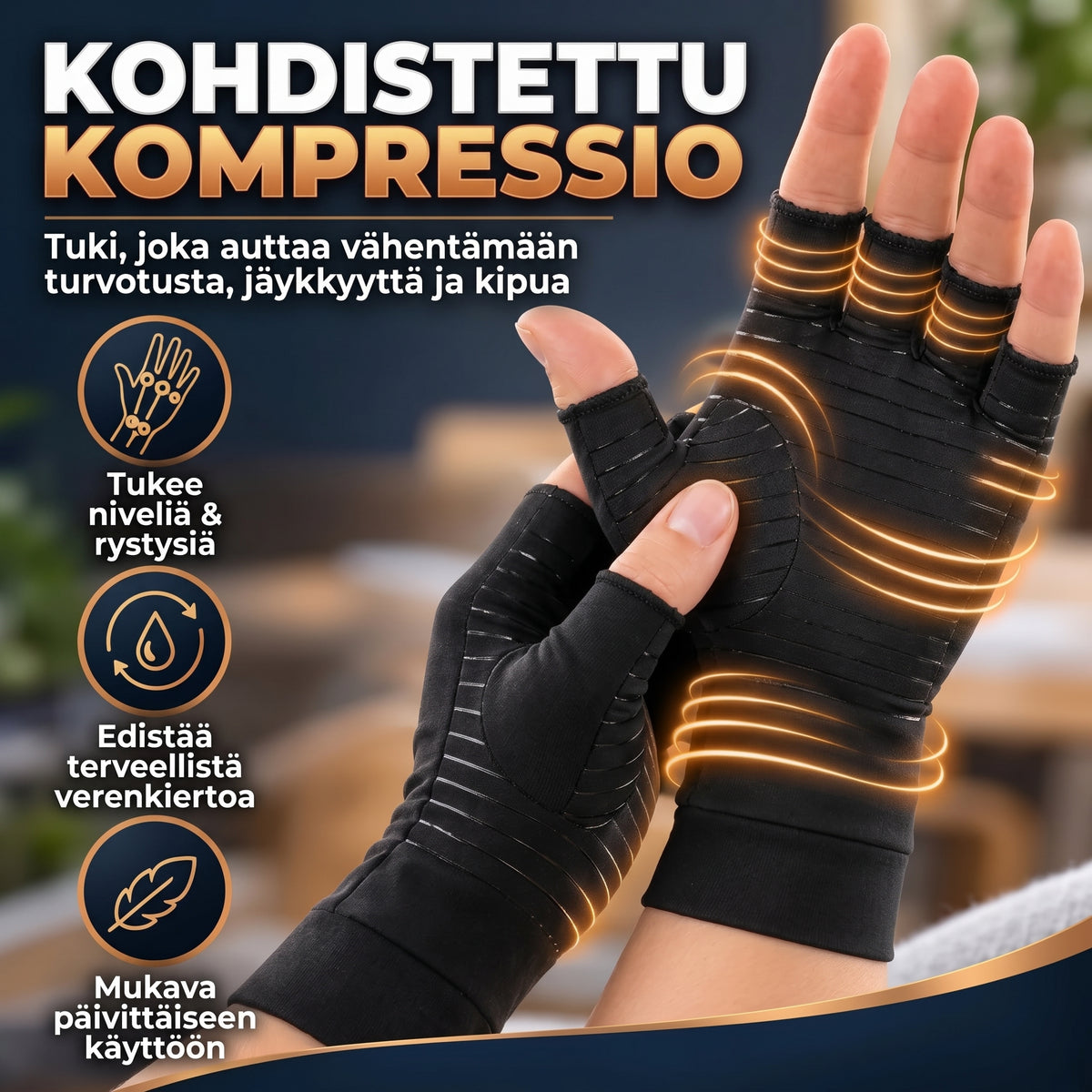 Kuparia sisältävät kompressiohanskat 1 pari