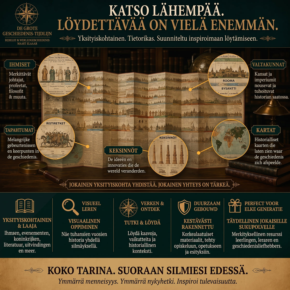 Taitettava synkronologinen historiallinen aikajanakartta