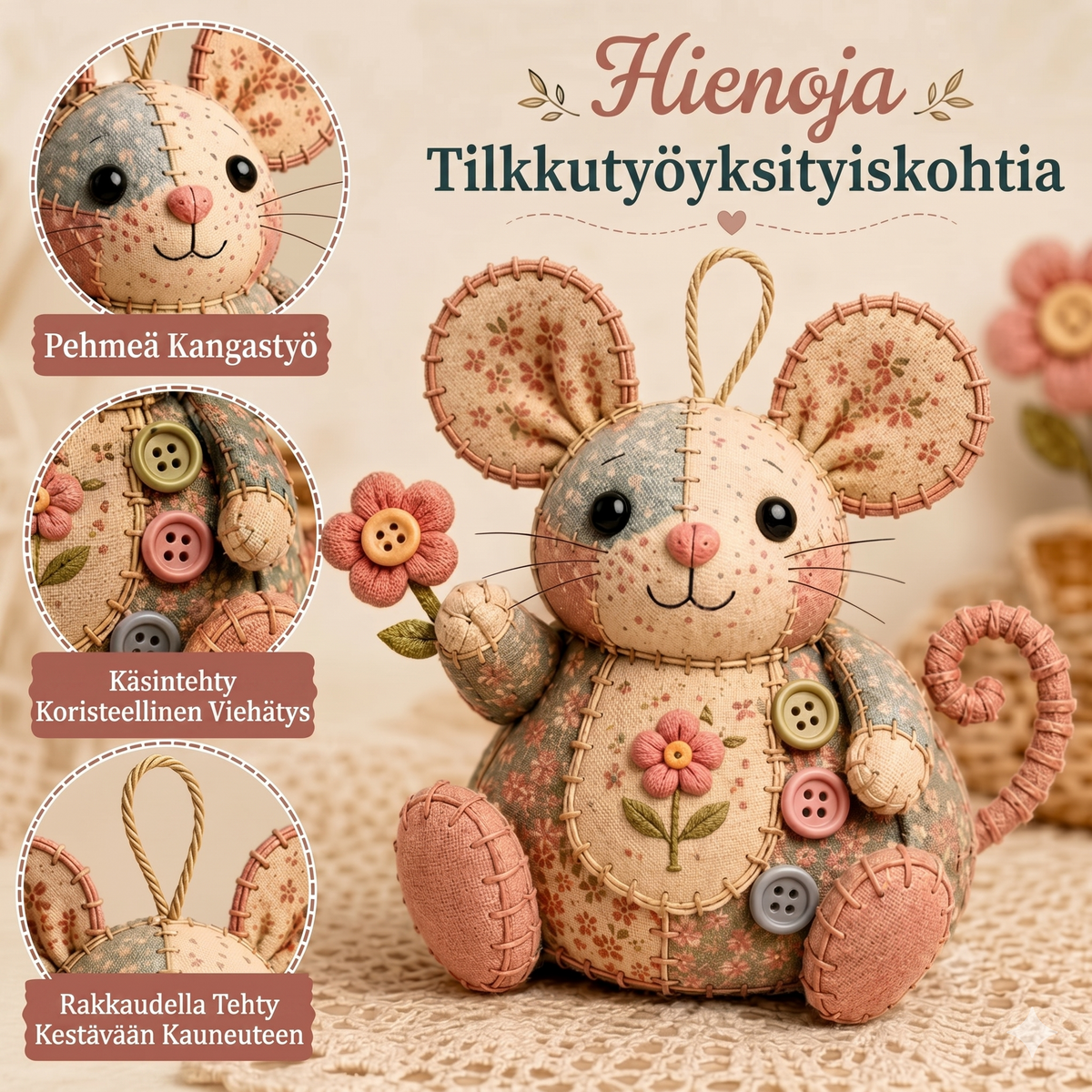 Täydellinen tee-se-itse-setti tilkkutyöhiiren valmistukseen - Sisältää kaikki materiaalit