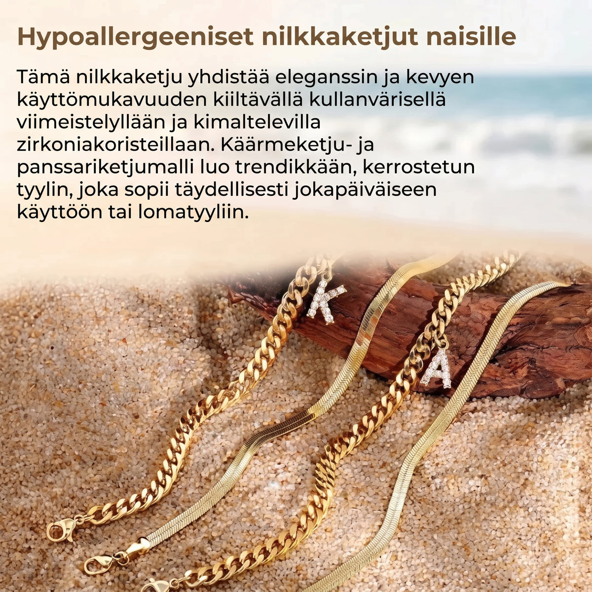 Kultaiset nilkkakorut nimikirjaimella 2 kpl