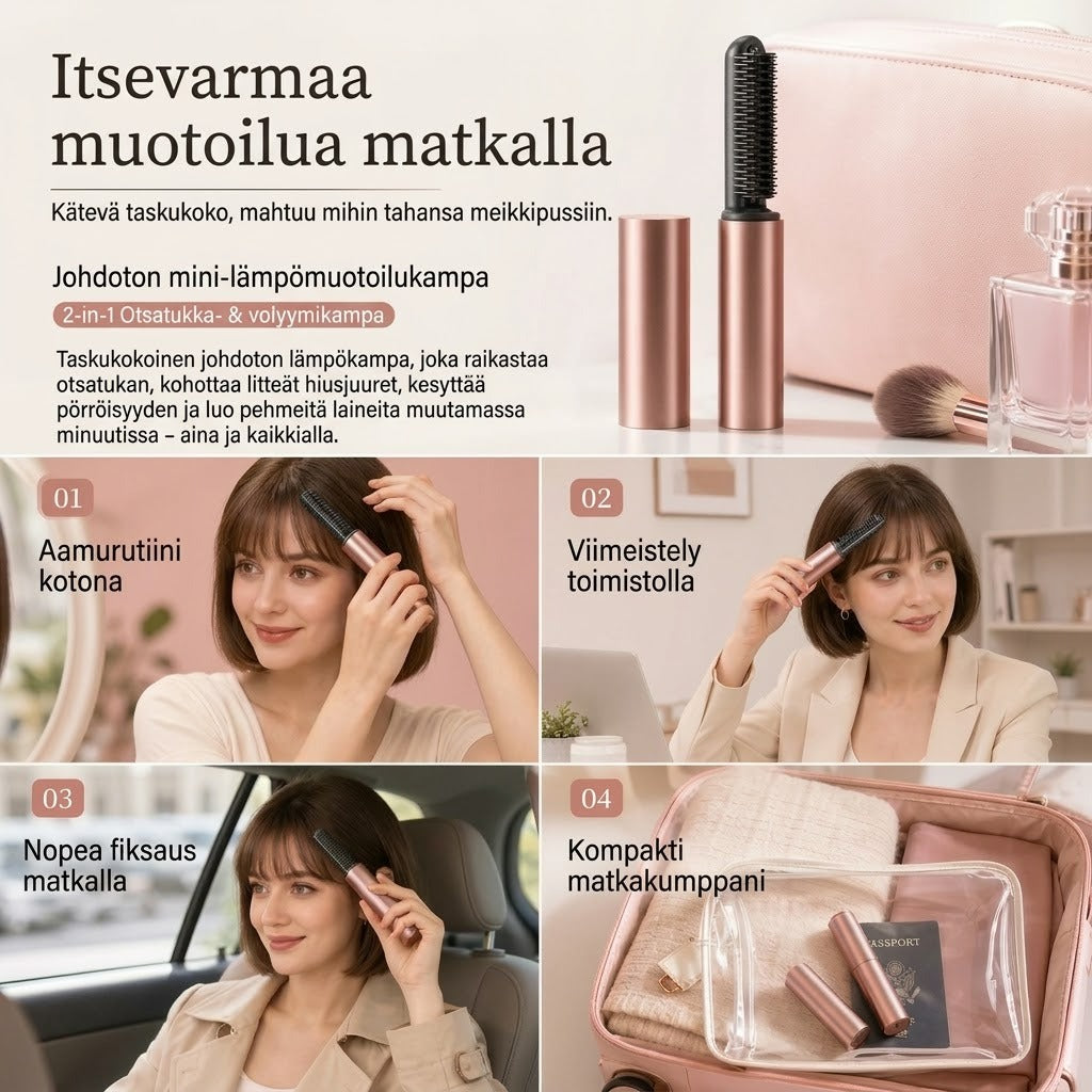 Langaton lämpenevä volyymikampa otsatukalle ja päälakialueelle