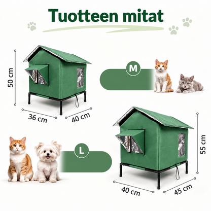 Säänkestävä korotettu kissanmaja ulkokäyttöön