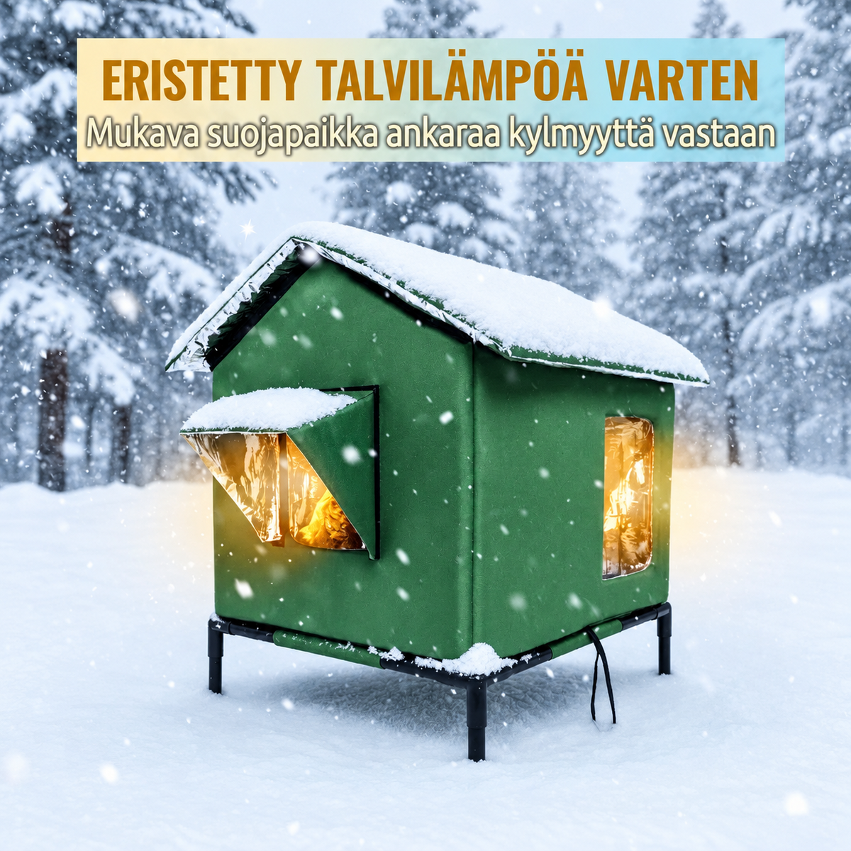 Säänkestävä korotettu kissanmaja ulkokäyttöön