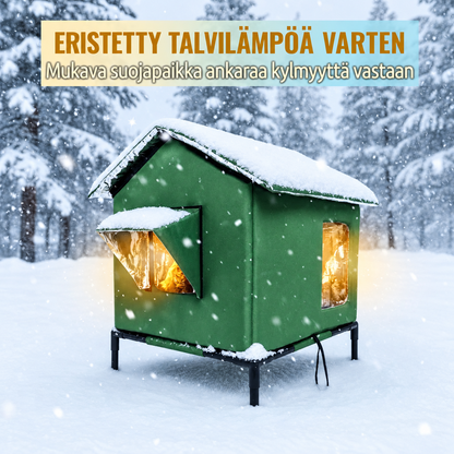 Säänkestävä korotettu kissanmaja ulkokäyttöön