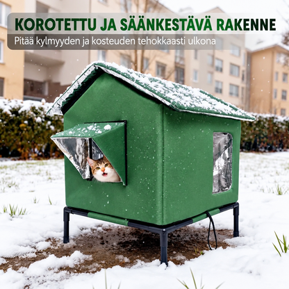 Säänkestävä korotettu kissanmaja ulkokäyttöön