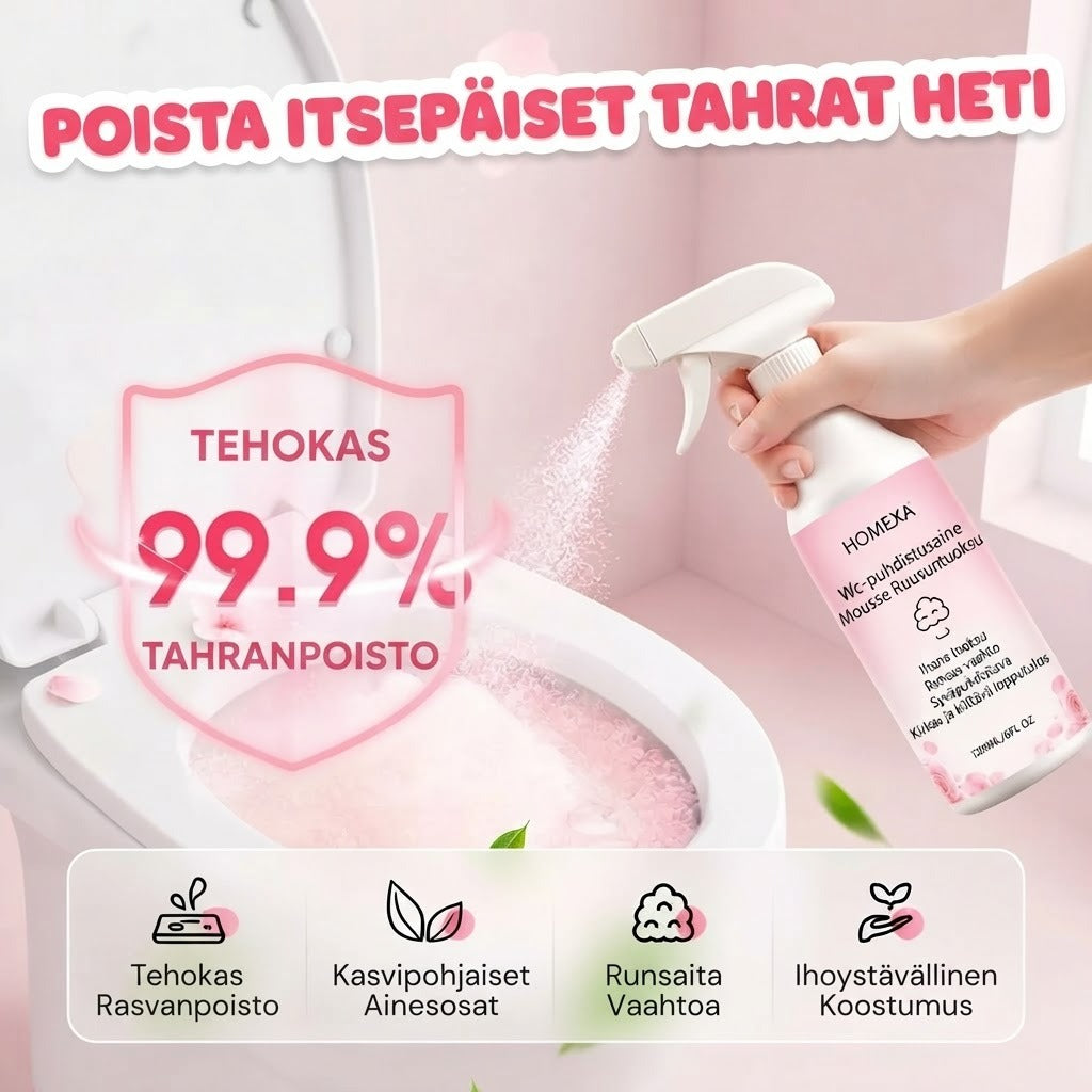 Kylpyhuoneen puhdistussuihke kalkkisaostumien ja saippuajäämien poistoon